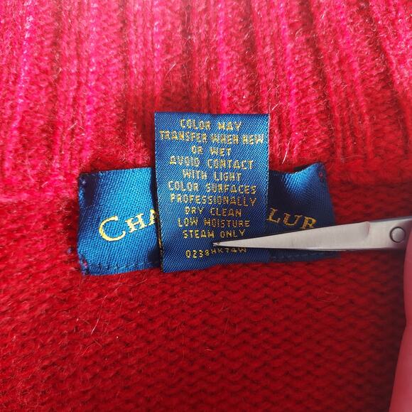 Charter Club Woolmark 100% Pure New Wool Womens Red Sweater Full Zip Mock Neck M - Picture 6 of 7